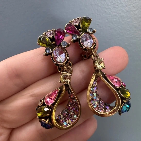 Vintage 1950s Signed Hollycraft Jewel Crystal Clip On Earrings - Picture 1 of 8